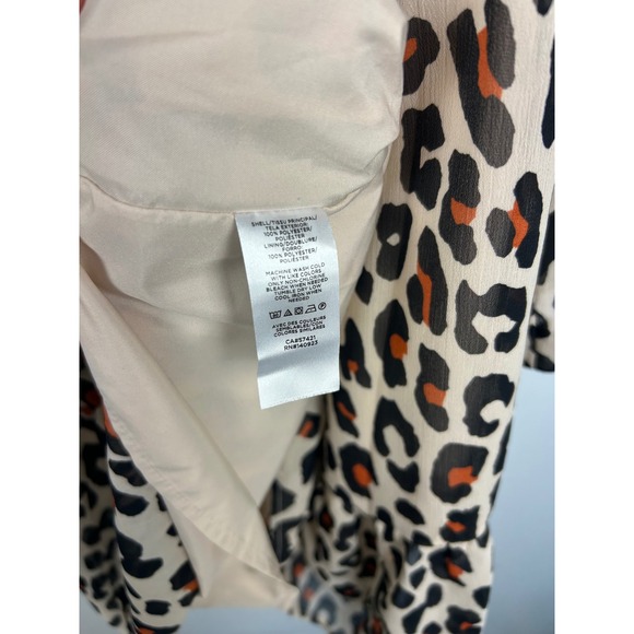 LOFT Petite Leopard Print Tiered Chiffon Ruffle Neck Dress XS Tan Lined Career - Picture 3 of 4